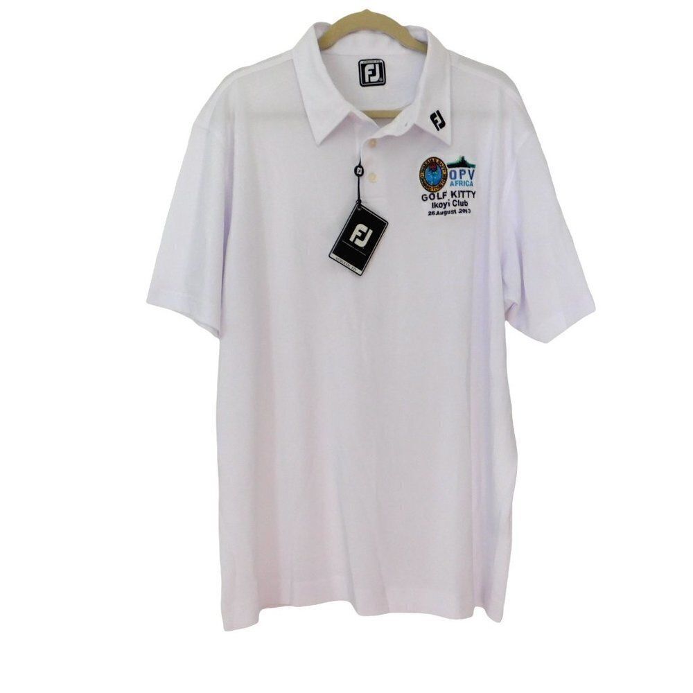New Footjoy FJ Mens White Polo Athletic Fit Logo Zenith OPV Africa Sz XXL‎ 2XL - Picture 2 of 6